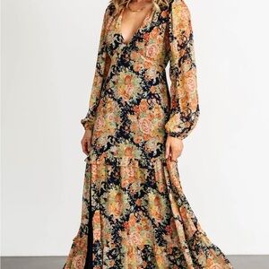 Baltic Born Floral Black and Orange Long Sleeve Dress